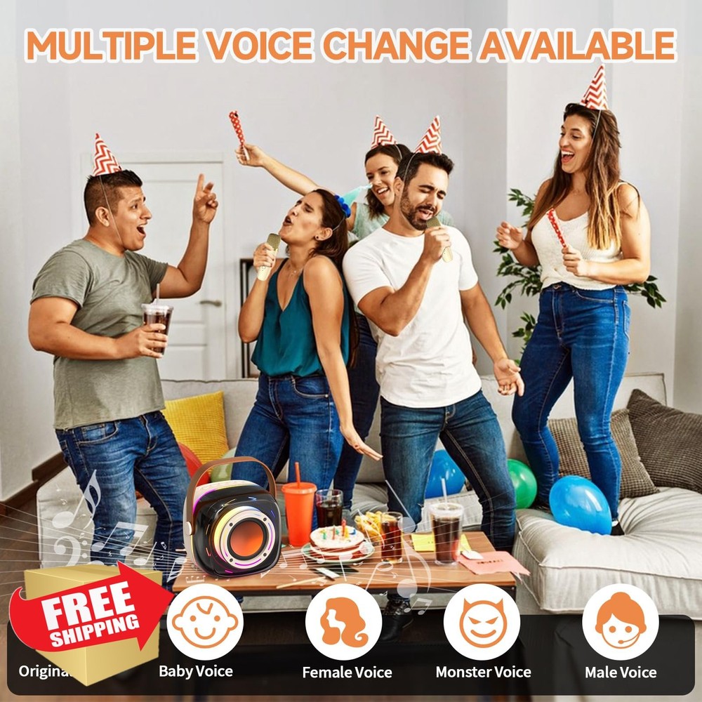 Karaoke Machine 1 Wireless Mic Bluetooth Speaker Portable LED