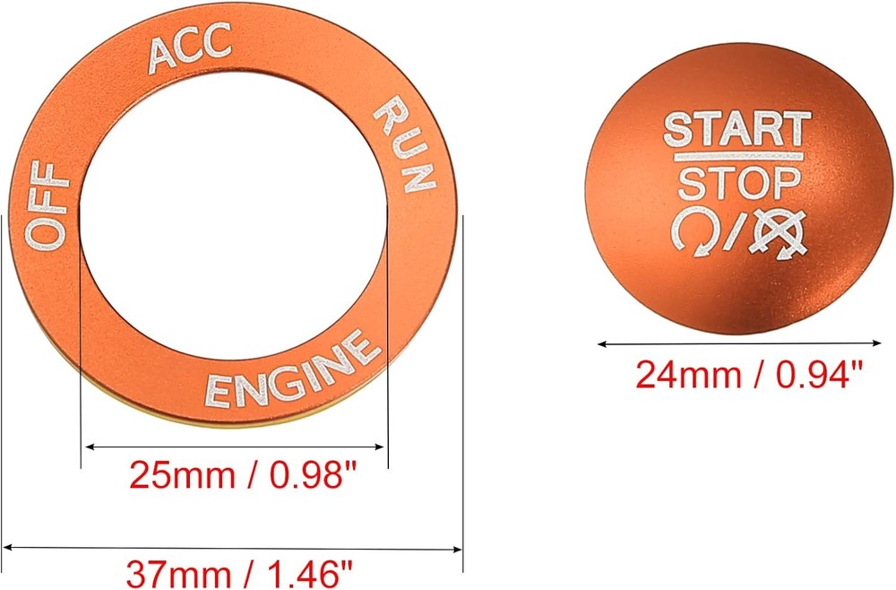 Engine Start Stop Button Cover Kit One Click Push Start Button Trim Orange