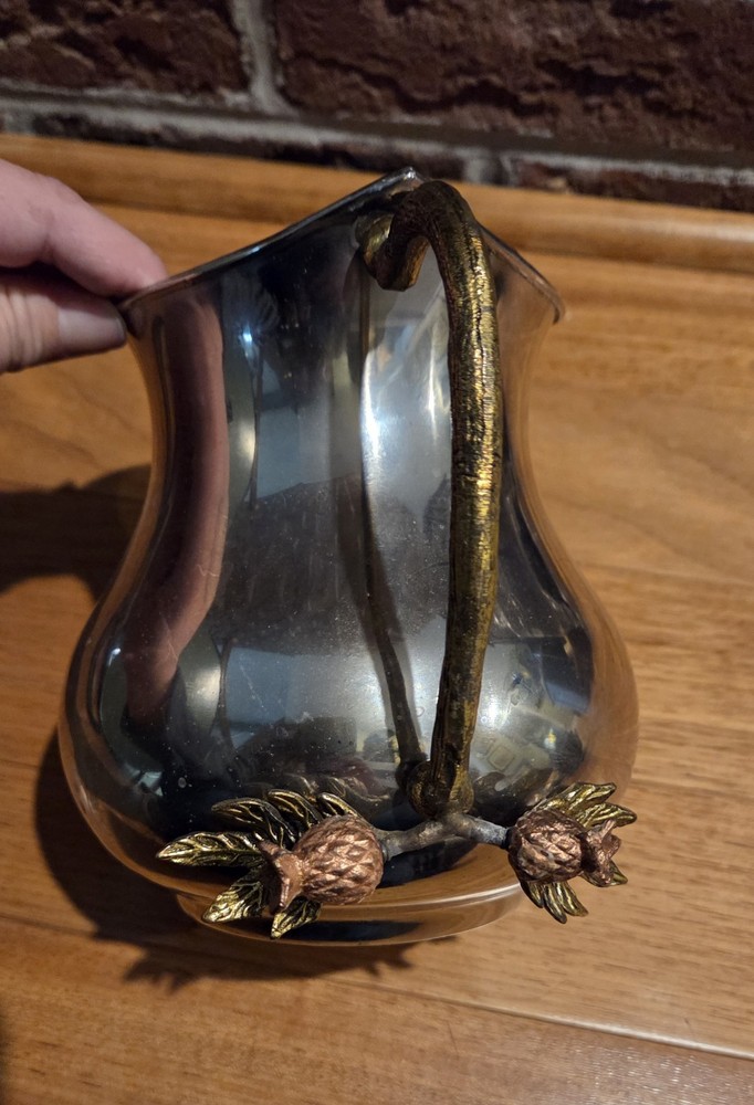 Silver Metal Water Pitcher with Decorative Handle