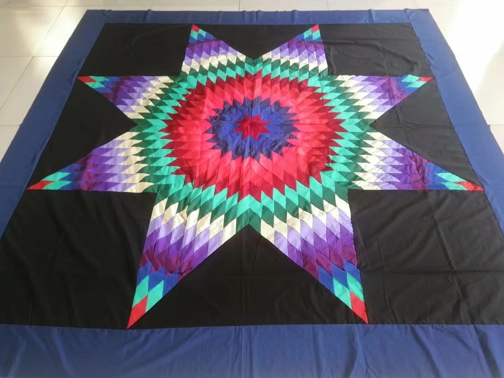 Machine pieced Star Queen Size Quilt top#J-169B