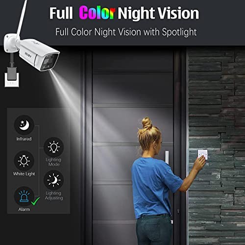 3MP WiFi Security Camera System with Floodlight Without Hard Drive, 2K White