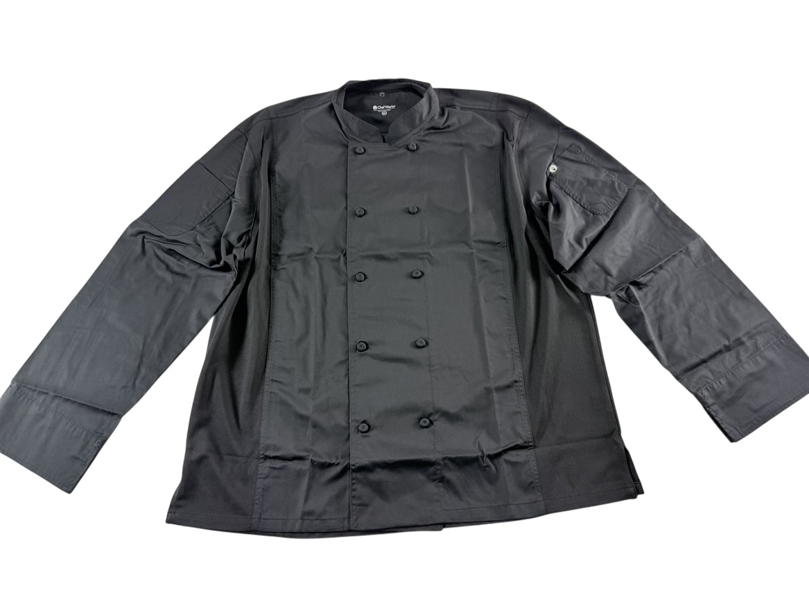 Chef Works NEW Black Bowden Long Sleeve Mens 2XL Chef Coat CBC01 Double Breasted