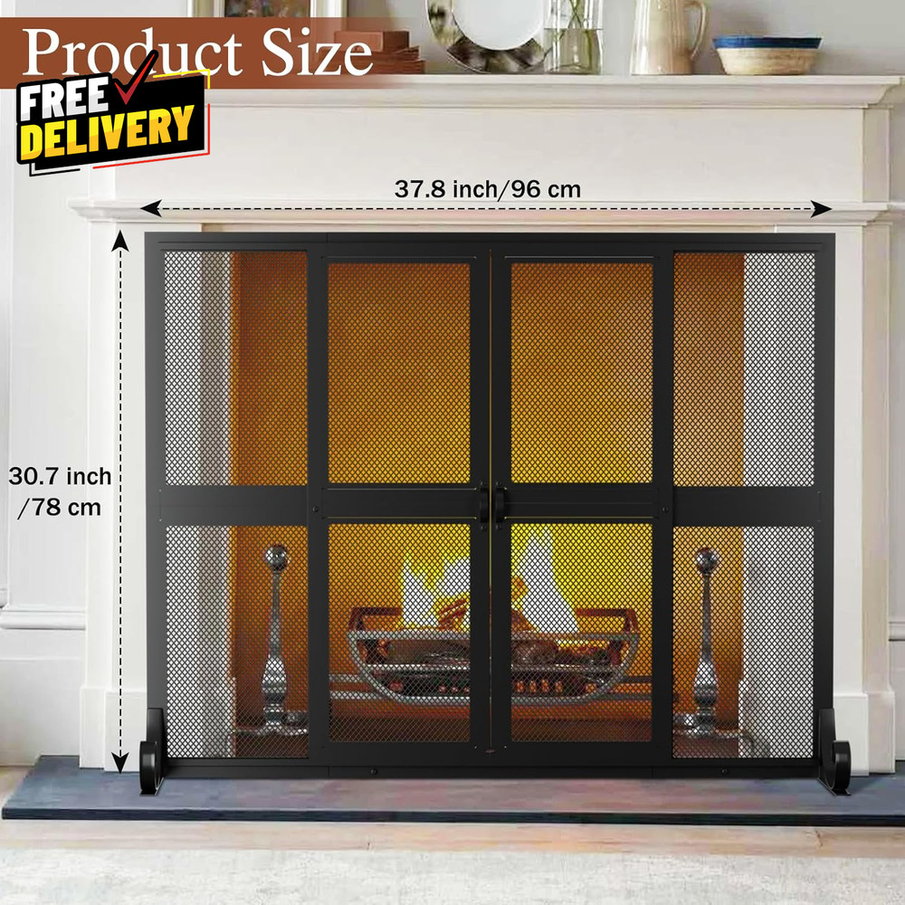 Fireplace Screen with Sliding Doors Wrought Iron Spark Guard Gate Protector