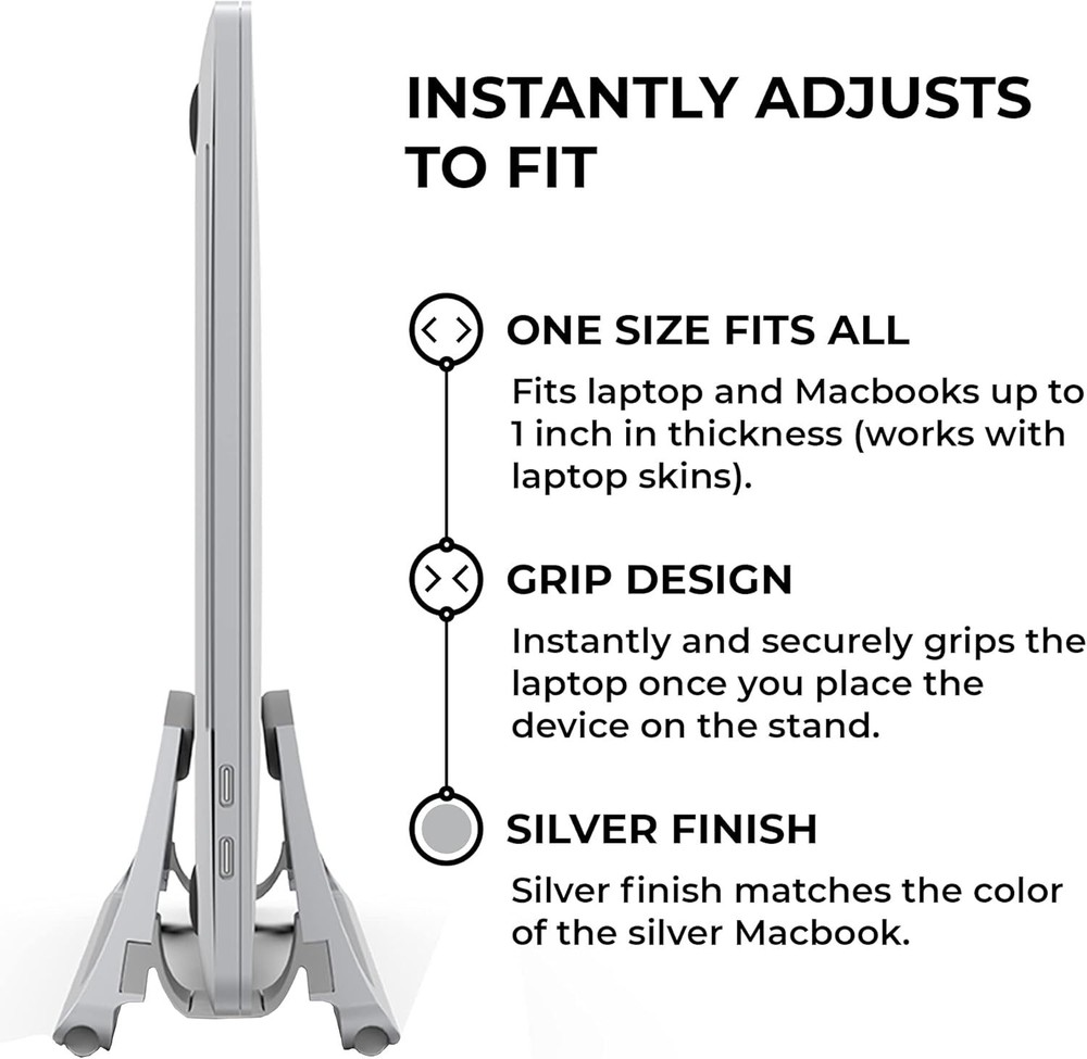 HumanCentric Vertical Laptop Stand for Desks (Silver) | Adjustable Silver