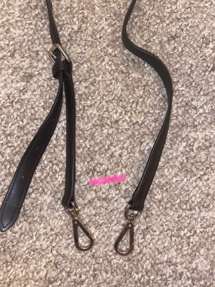 Tumi black leather replacement shoulder strap adjustable Silver Hardware