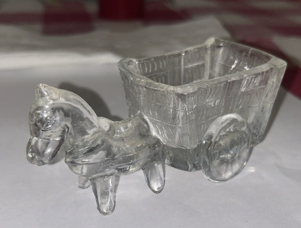 Antique Glass Candy Container Burro Pulling A Wagon