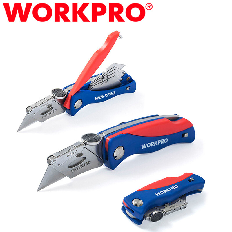 WORKPRO Folding Utility Knife Box Cutter Quick-Change Blade w/ 5PCS Extra Blades