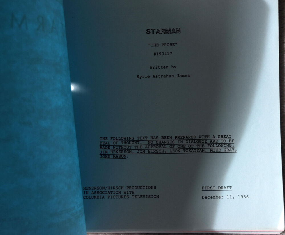 1986 Starman " The Probe " Original Screenplay Script First Draft