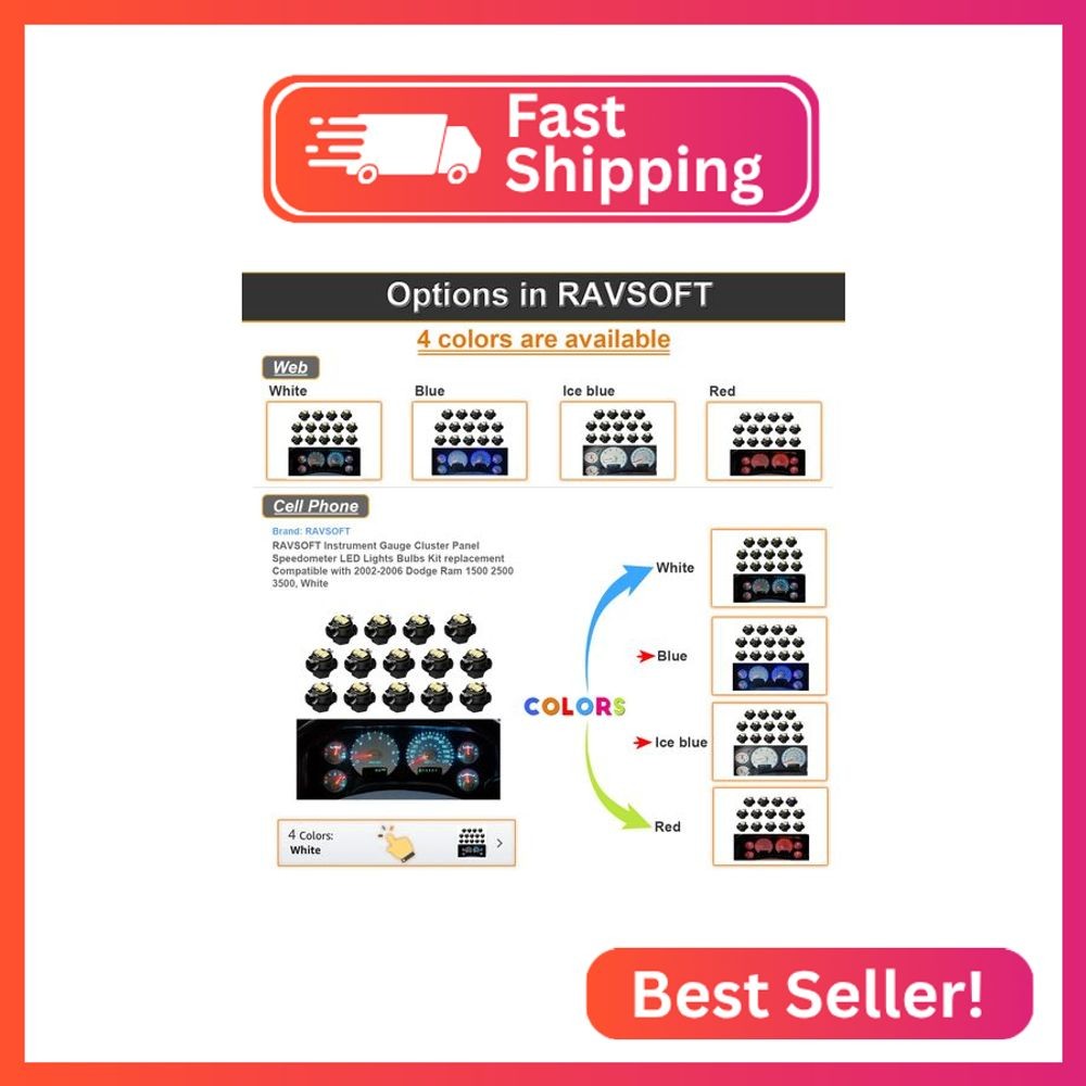 RAVSOFT Instrument Gauge Cluster Panel Speedometer LED Lights Bulbs Kit replacem