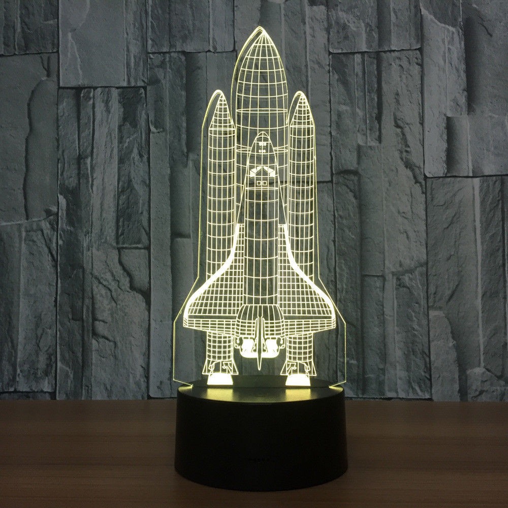 3D Space Rocket Night Light 7-Color Changing LED Table Lamp W/ Remote Control A