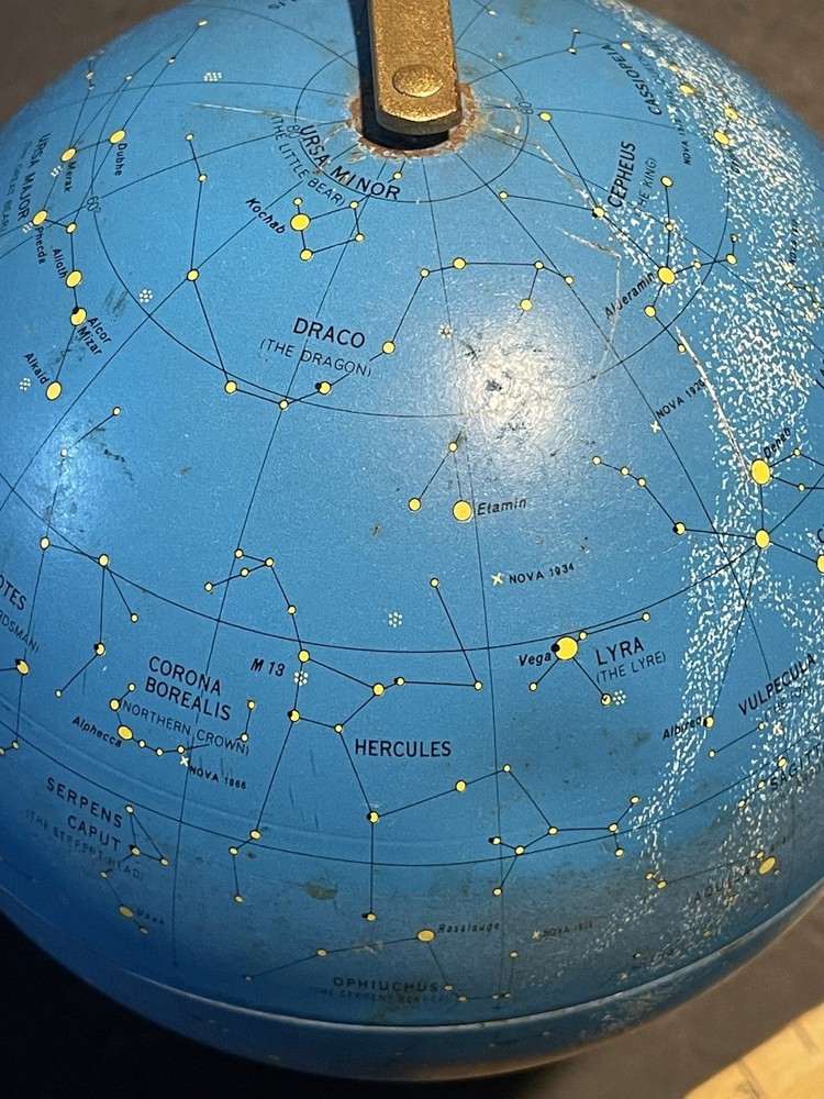 Vintage 1970 6" Replogle Tin Celestial Constellation Globe & Stand