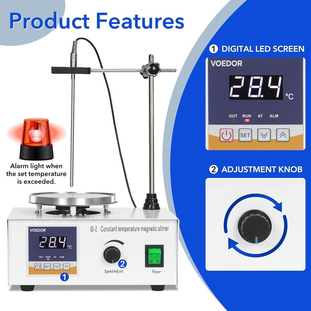 Precision Digital Stirring System with Adjustable Temperature Probe - 250W Rated