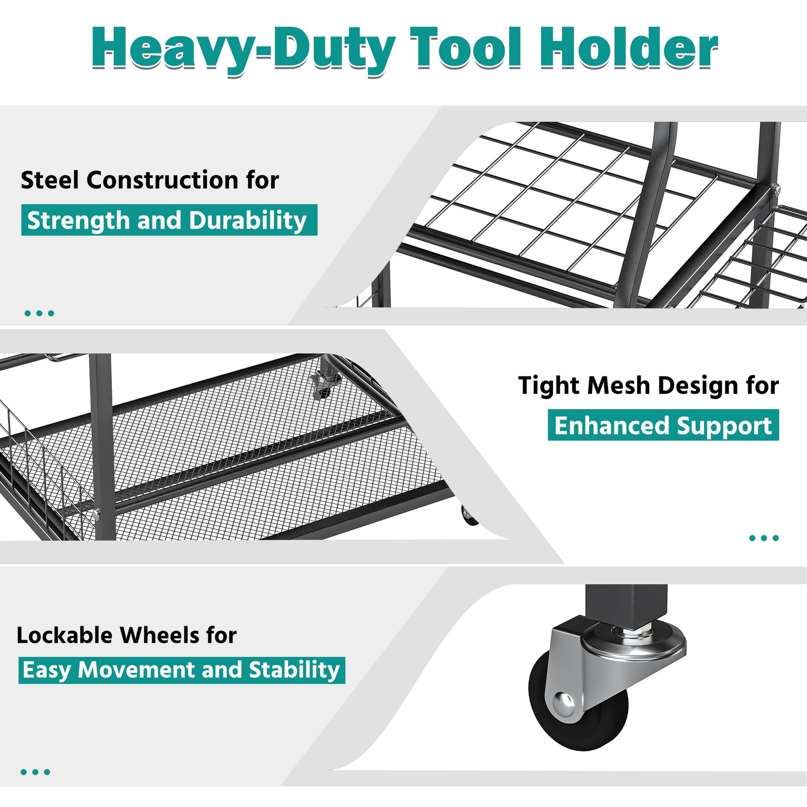 EVERHANGER Garden Tool Organizer Stand, Garage Storage Medium, Black