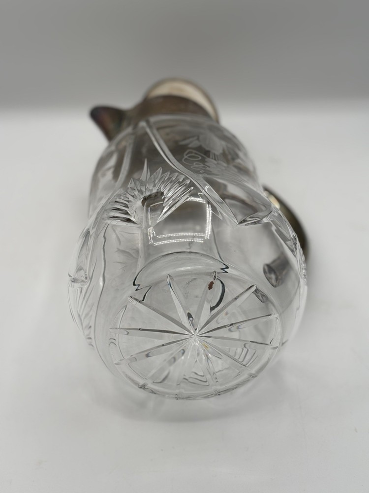Antique Interwar Crystal Pitcher w/ Silvered Metal Lid & Handle – Ice Insert