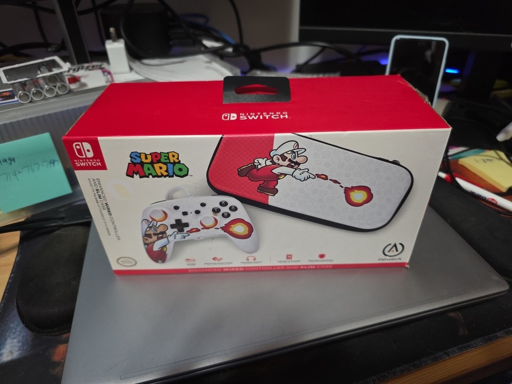 Super Mario Fireball Nintendo Switch Case - Hard Shell Pouch And Controller