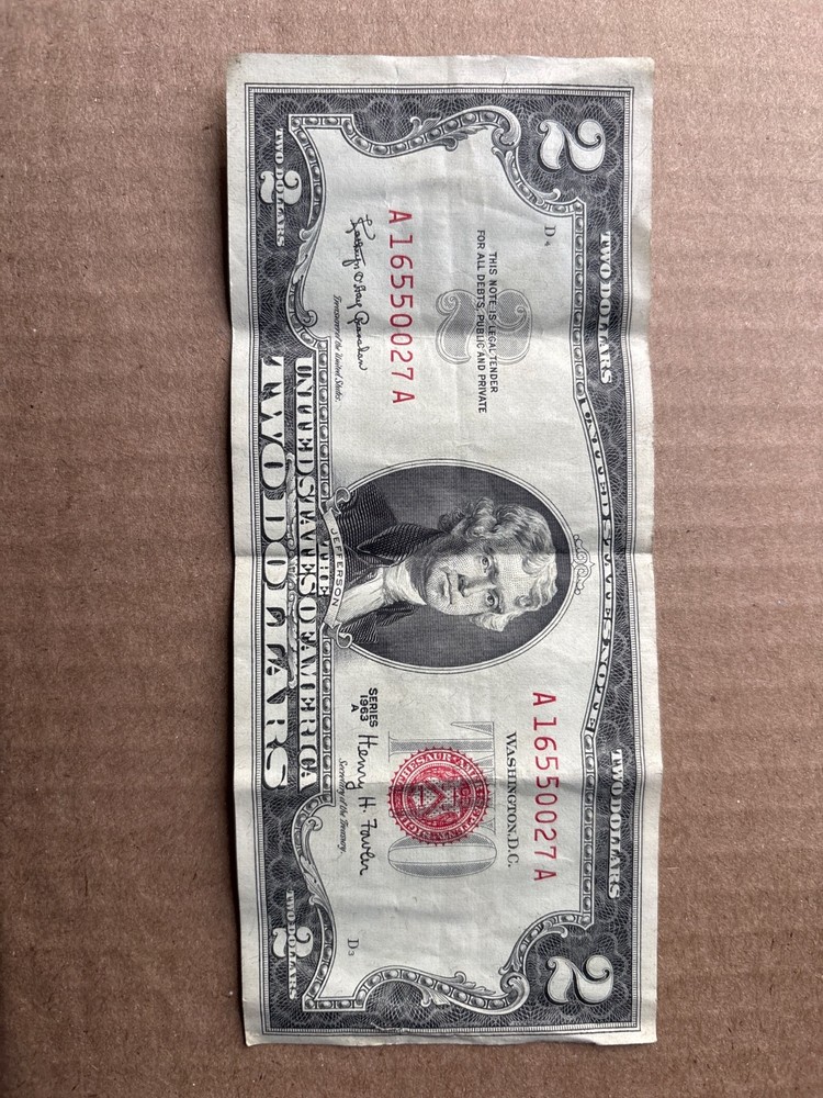 1963 2 dollar bill red seal star note