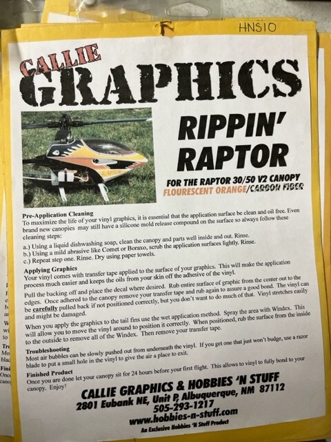RIPPING RAPTOR 60 DECALS