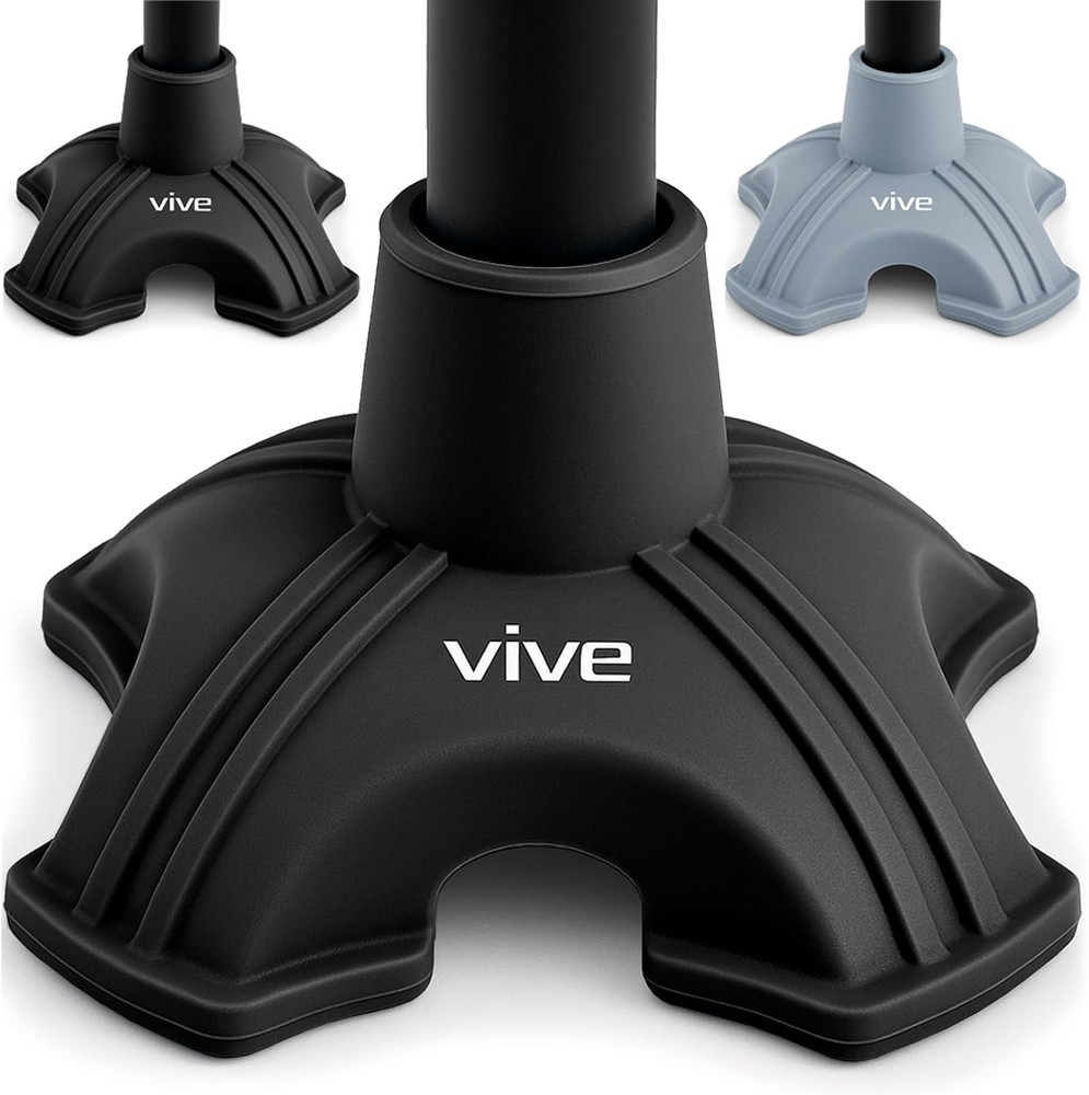 Vive Cane Tip - Self Standing Quad Base Replacement for Most Walking Canes, Walk