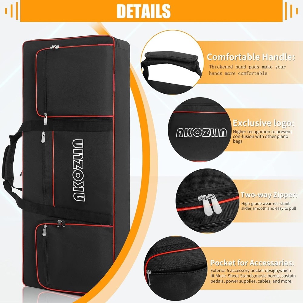 Durable 61 Key Soft Keyboard Case with Adjustable Straps and Accessory Storage