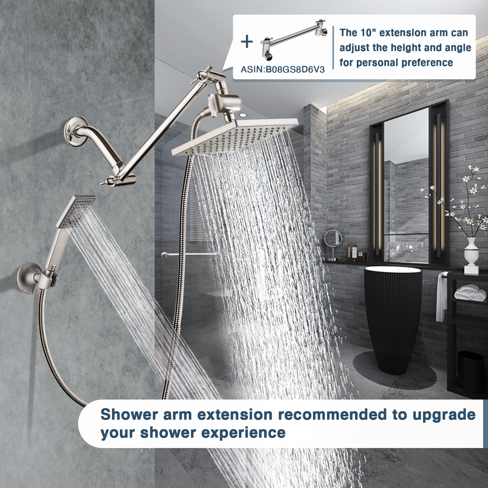 BRIGHT SHOWERS Rain Shower Head with Handheld Combination Set PSS1807-02