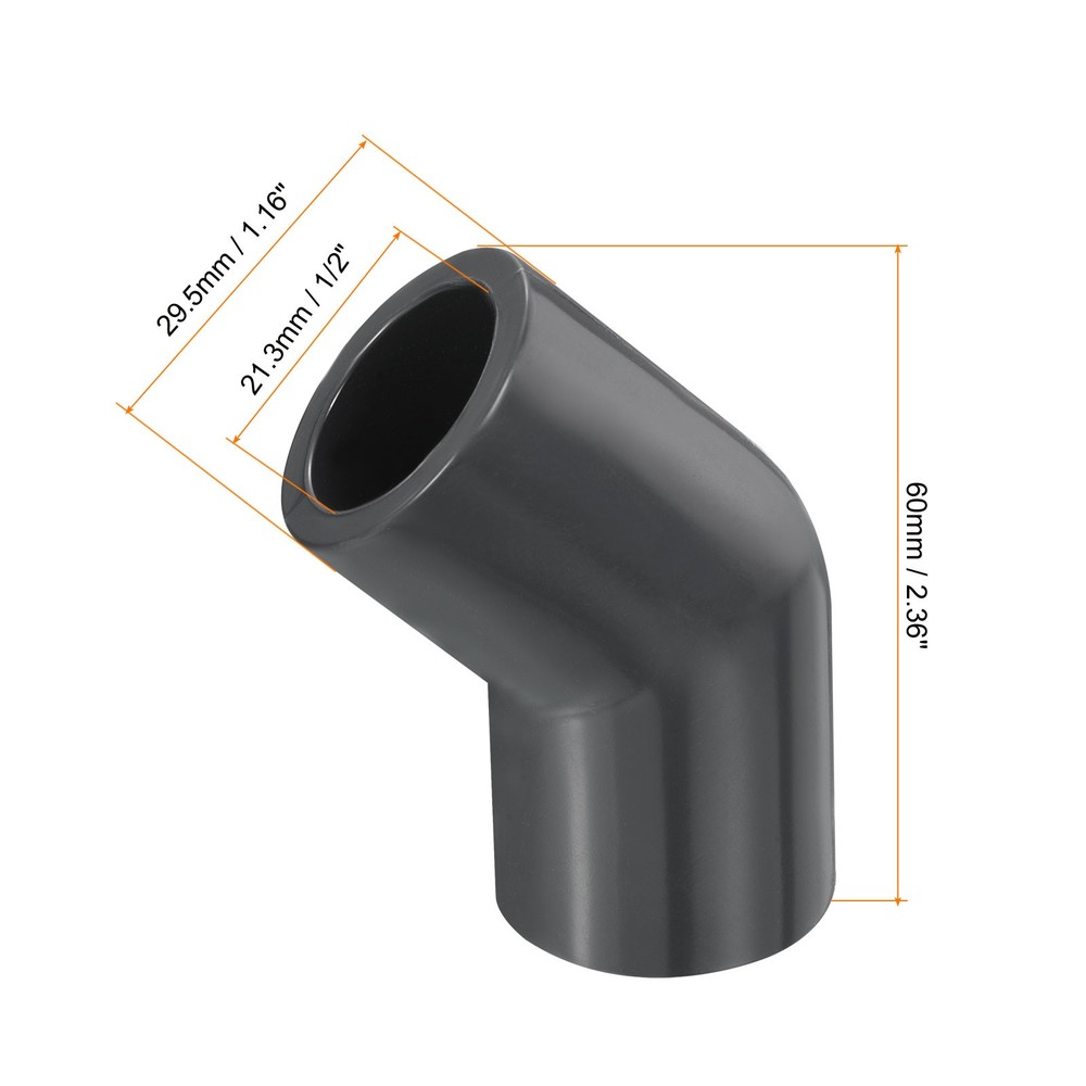 UPVC Elbow Fitting Pipe Program 80 1/2", 5pcs 45 Degree Connector, Grey
