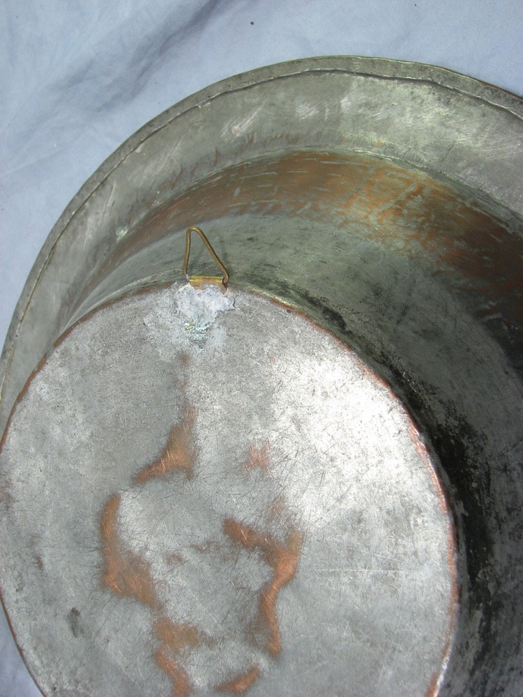 Antique Middle Eastern Hand Hammered Copper Bowl Arabic Script Tin Lined 14in