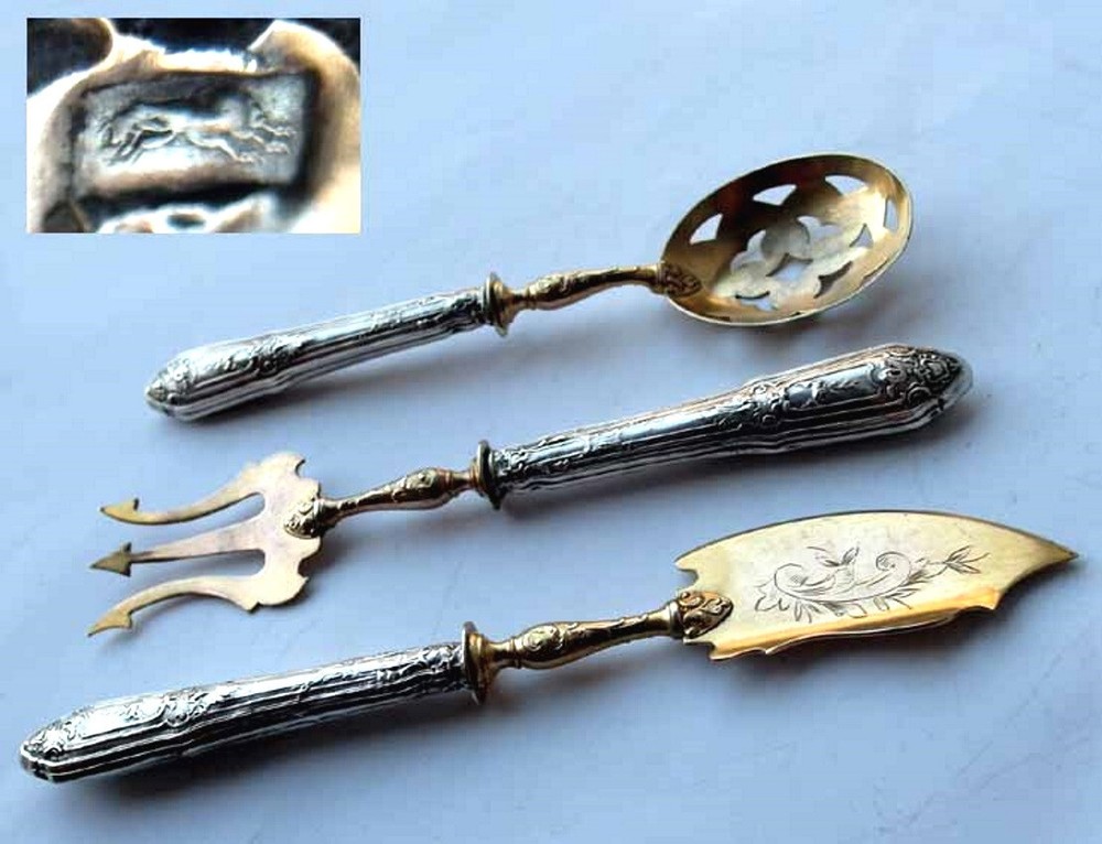 Set Serving Fork Serving Spoon Pate Server France Silver around 1900 E930