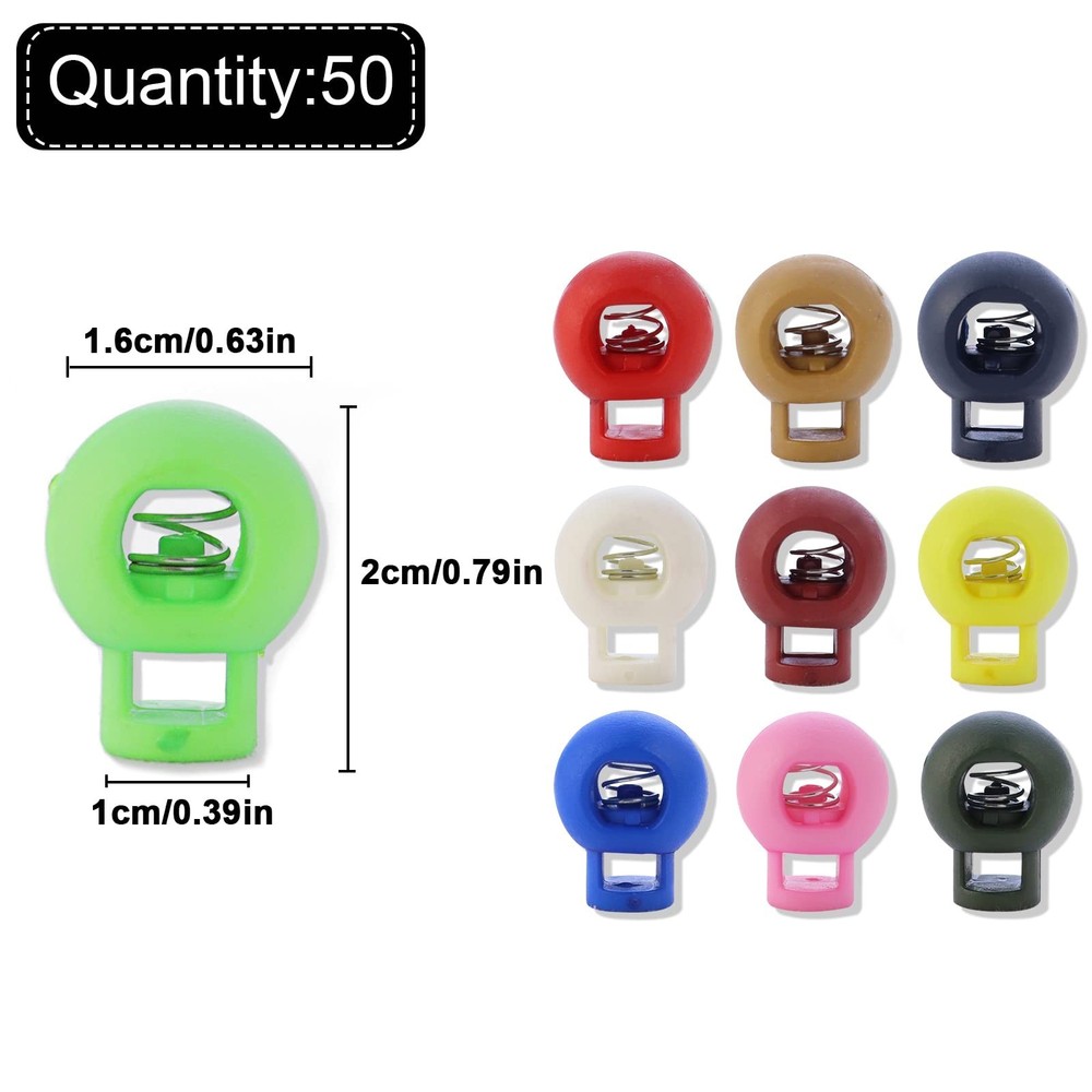 50 Pcs Plastic Spring Loaded Elastic Drawstring Rope Lanyard Adjuster Cords L...