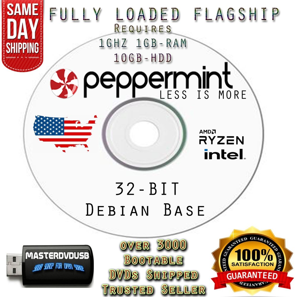 Peppermint OS Flagship Debian 32-Bit Fully Loaded Bootable DVD Linux XFCE