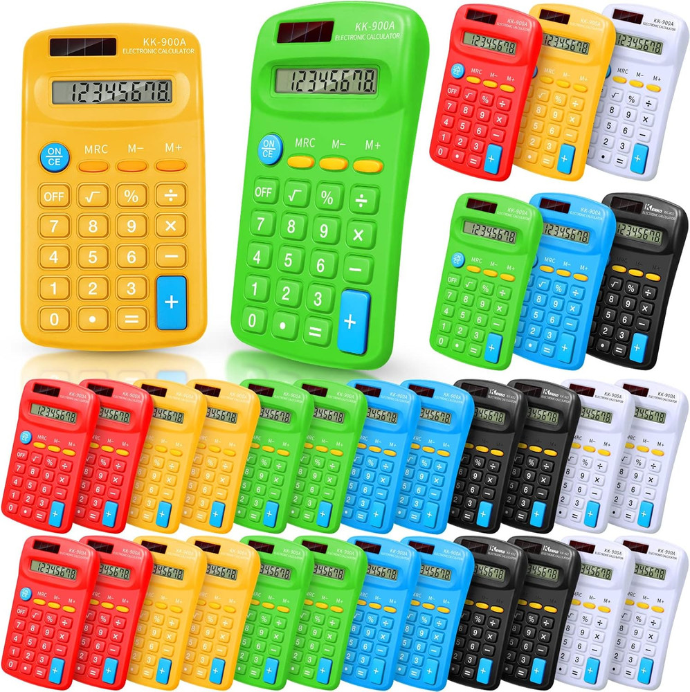 30 Pack Pocket Calculator Small Battery Powered Bulk Mini Size 4 Function Hand