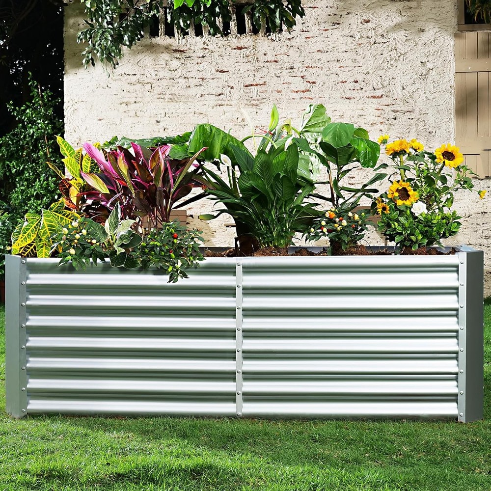 Land Guard 6 x 3 x 2 ft Galvanized Metal Raised Planter (Silver)