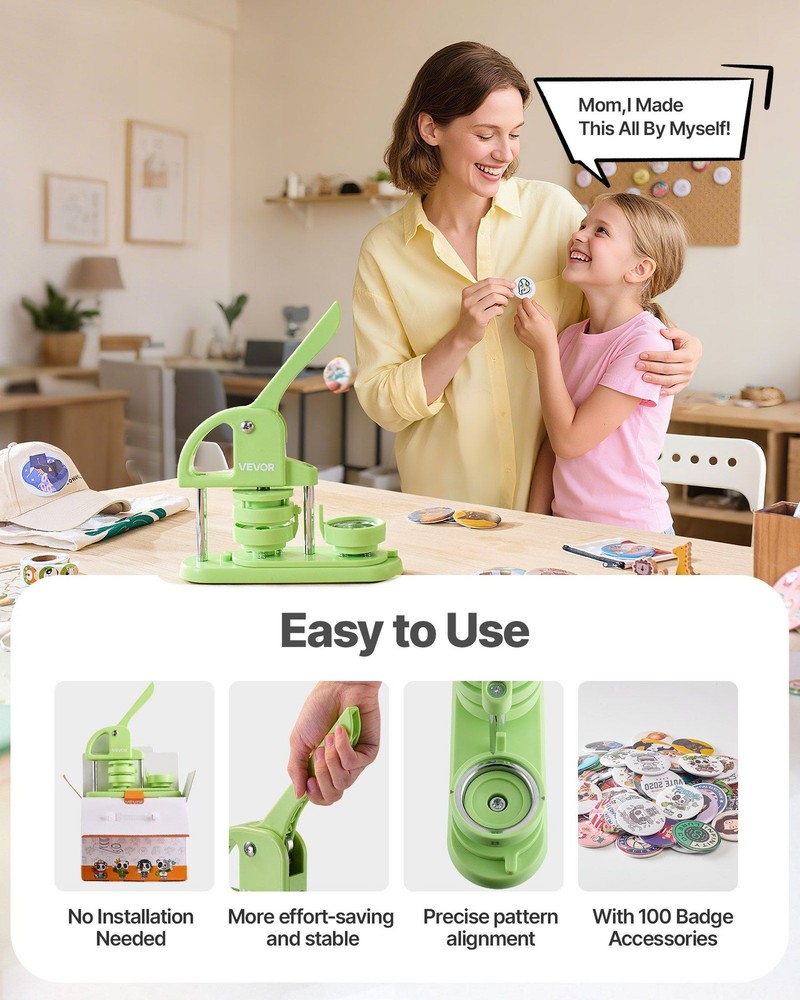 2.28in Beginner-Friendly Button Maker w/100 Components Circle Cutter Green