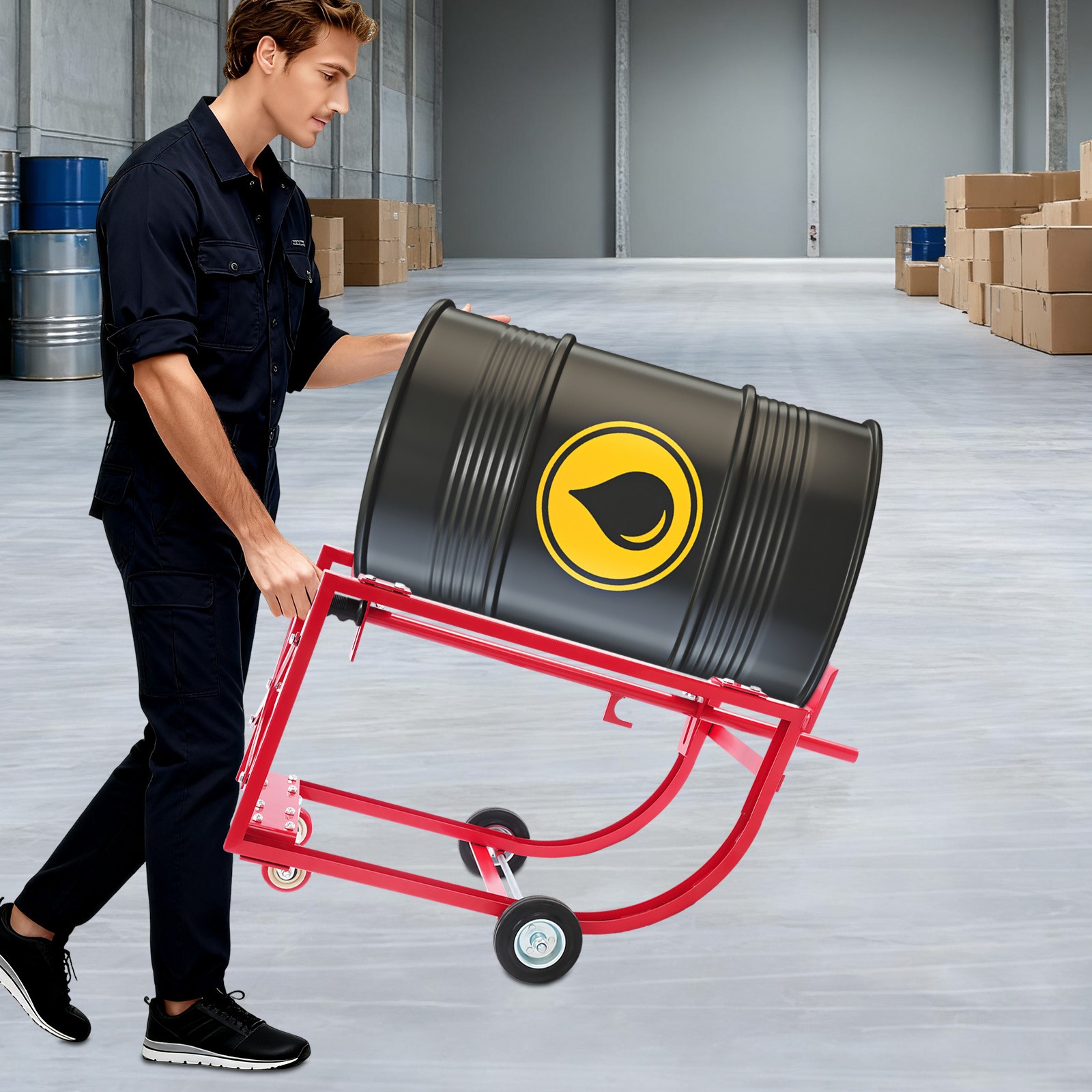 Drum Cradle With 4 Wheels, 55Gal Drum Cradle, 600lbs ,Red for Workshop&Factory