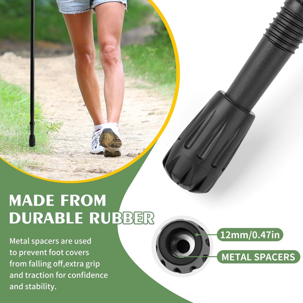 Durable Replacement Rubber Tips for Trekking Poles - Universal Black