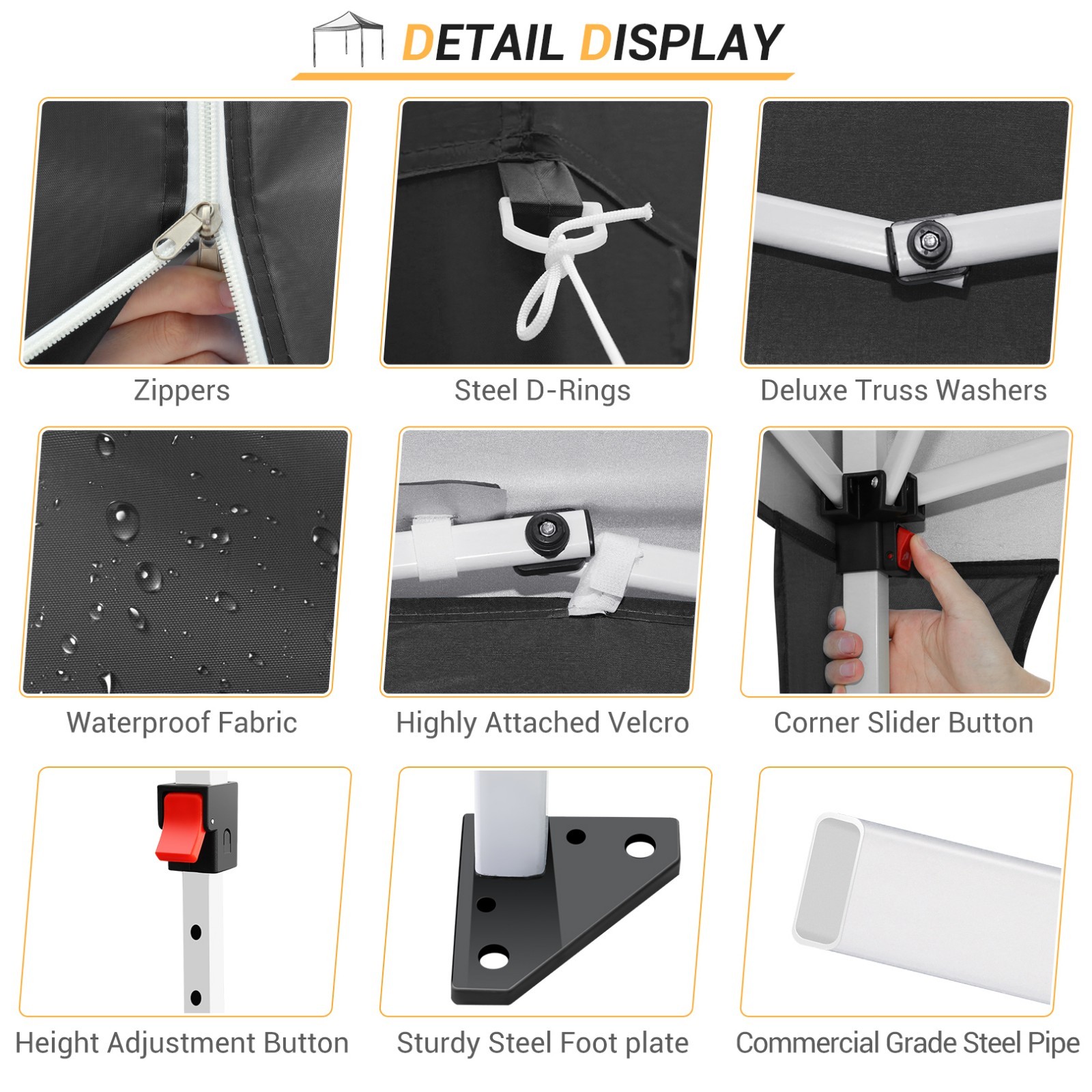 10x10FT Pop Up Canopy Tent with 4 Removable Sidewalls Waterproof Commercial NEW