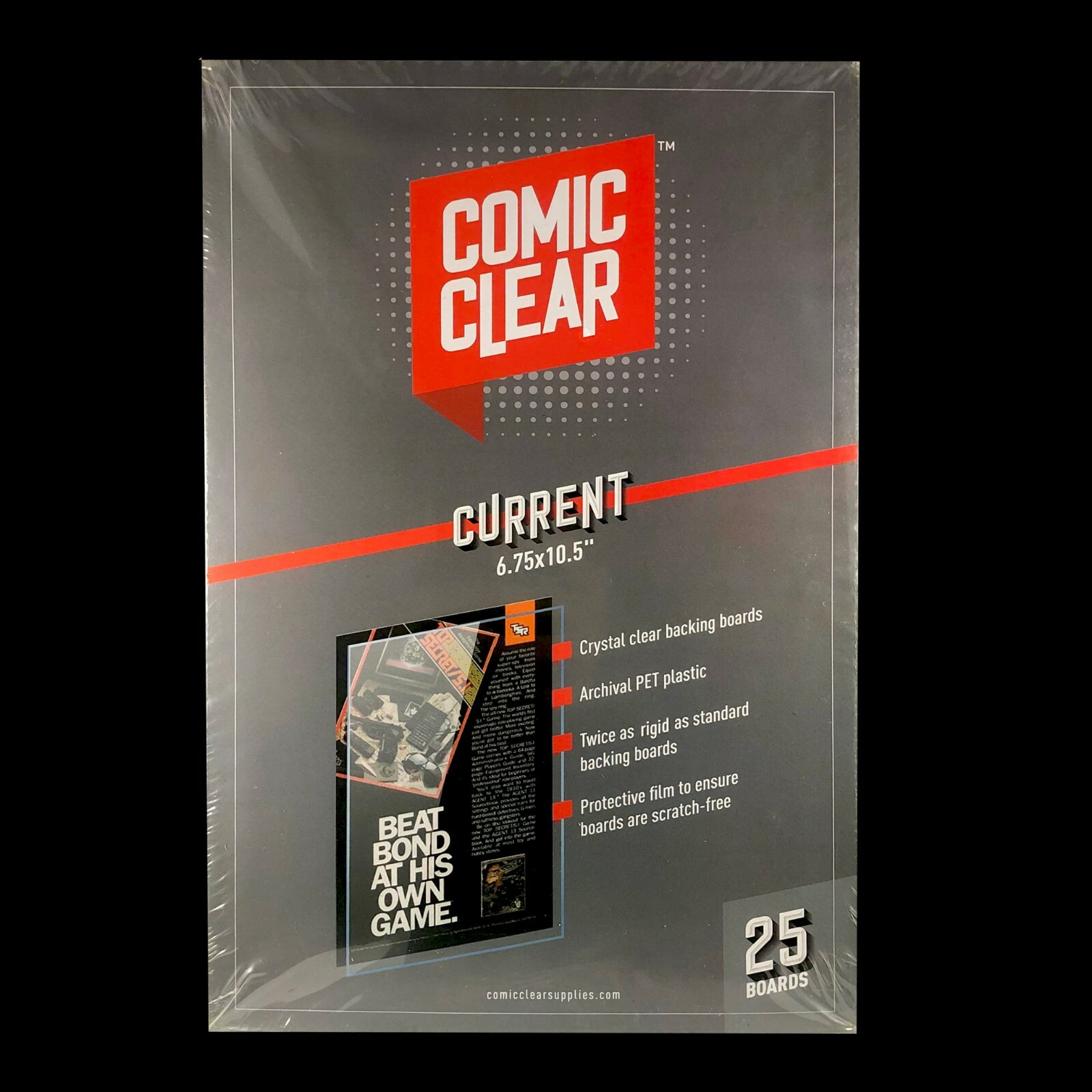 25-pack of Crystal-Clear Comic Clear Backing Boards - Current Age Size