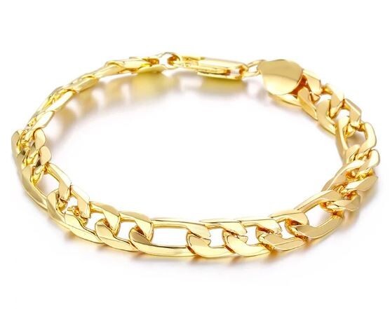 Mens 18K Gold Plated Cuban Link Lobster Clasp Bracelet 8mm 8" inches