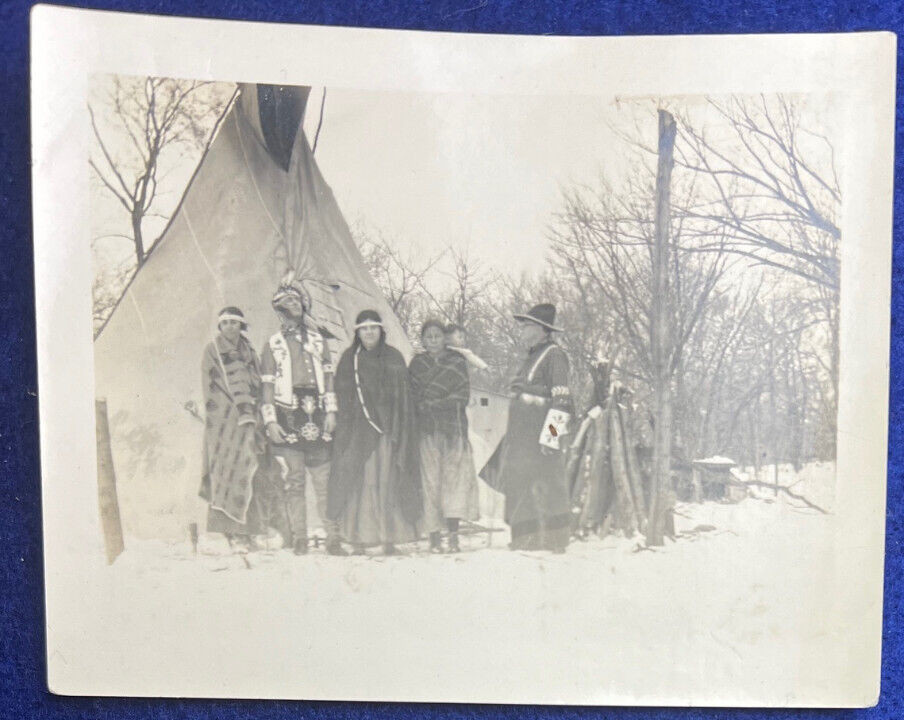 Original Native American Indian Reservation Group Photo Antique Tipi Wyoming
