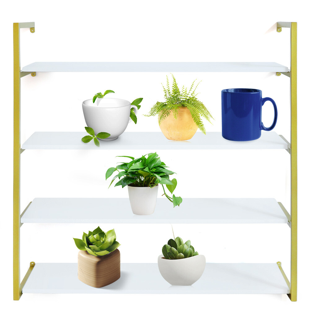 Wood Floating Shelf Bracket Wall-Mounted Storage Display Rack Unit Gold