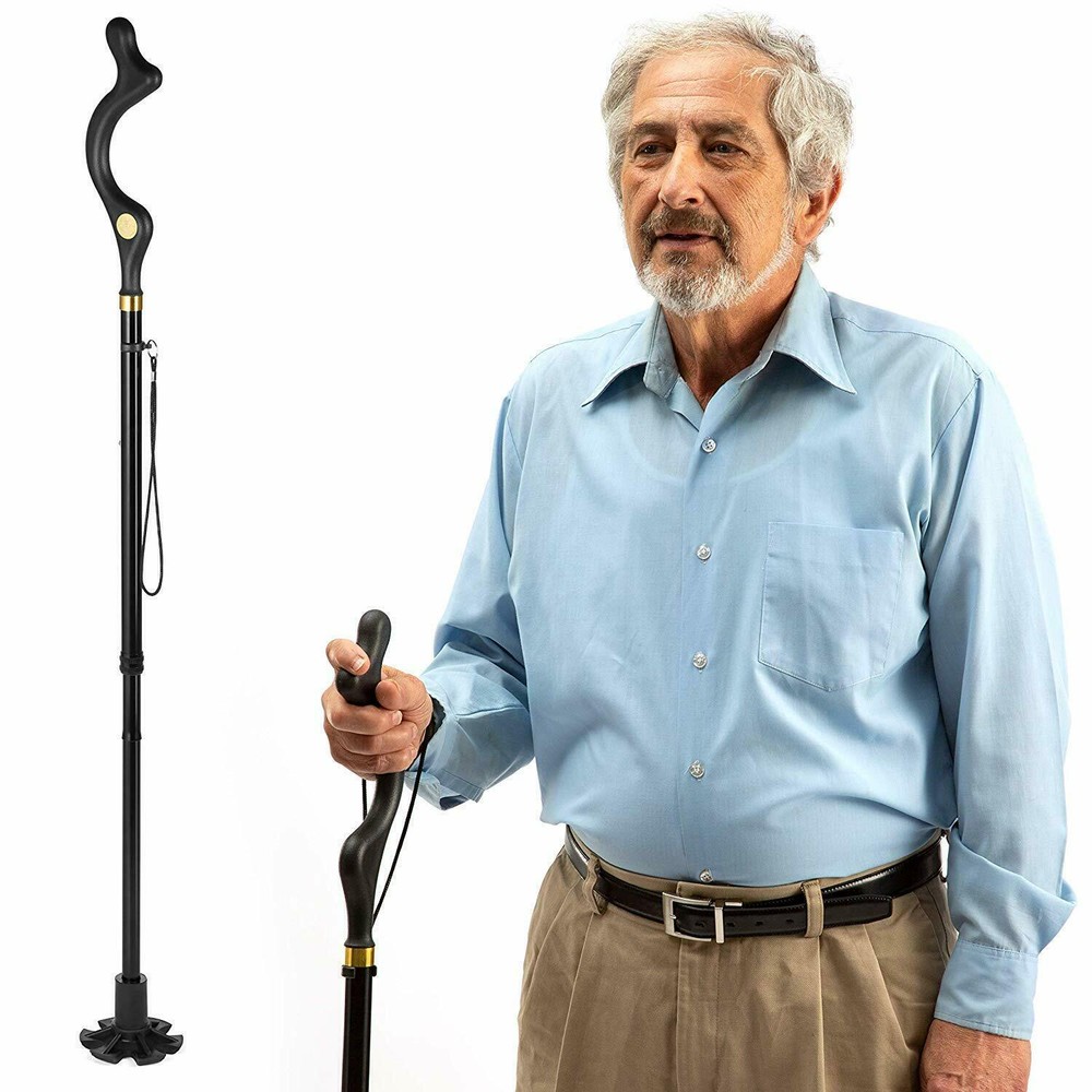 Straight posture cane adjustable height base non-slip cane folding hiking pole