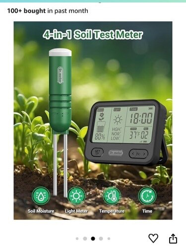 4-In-1 Wireless Soil Moisture Meter/Thermometer/Sunlight/Time LCD Display