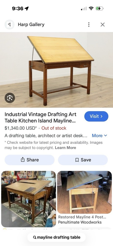 Mayline vintage Drafting Table 4 Post Solid Oak-wood
