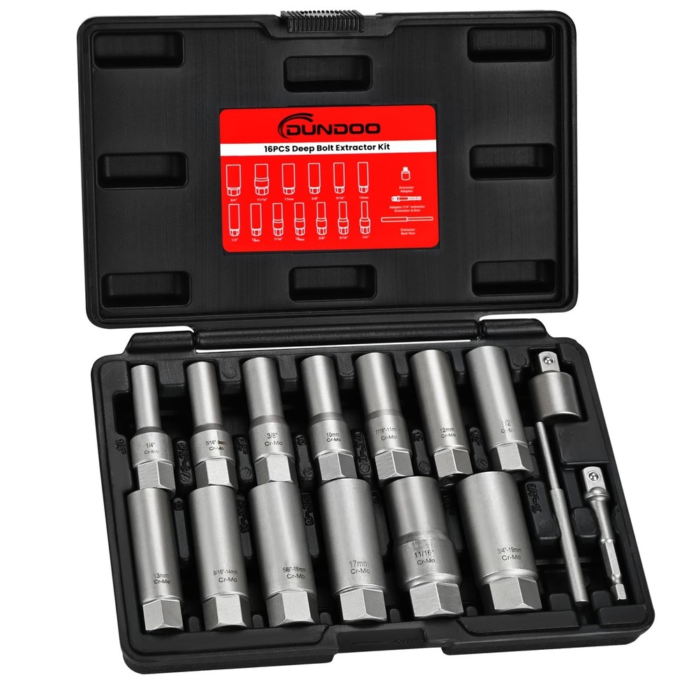 16pcs Bolt Extractor Kit, Stripped Bolt Extractor Set, Deep Long Easy Out Set...