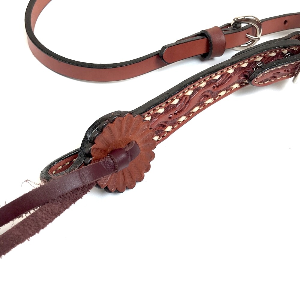 Old Timer Headstall, AA Tooling, White Buckstitch (Red)
