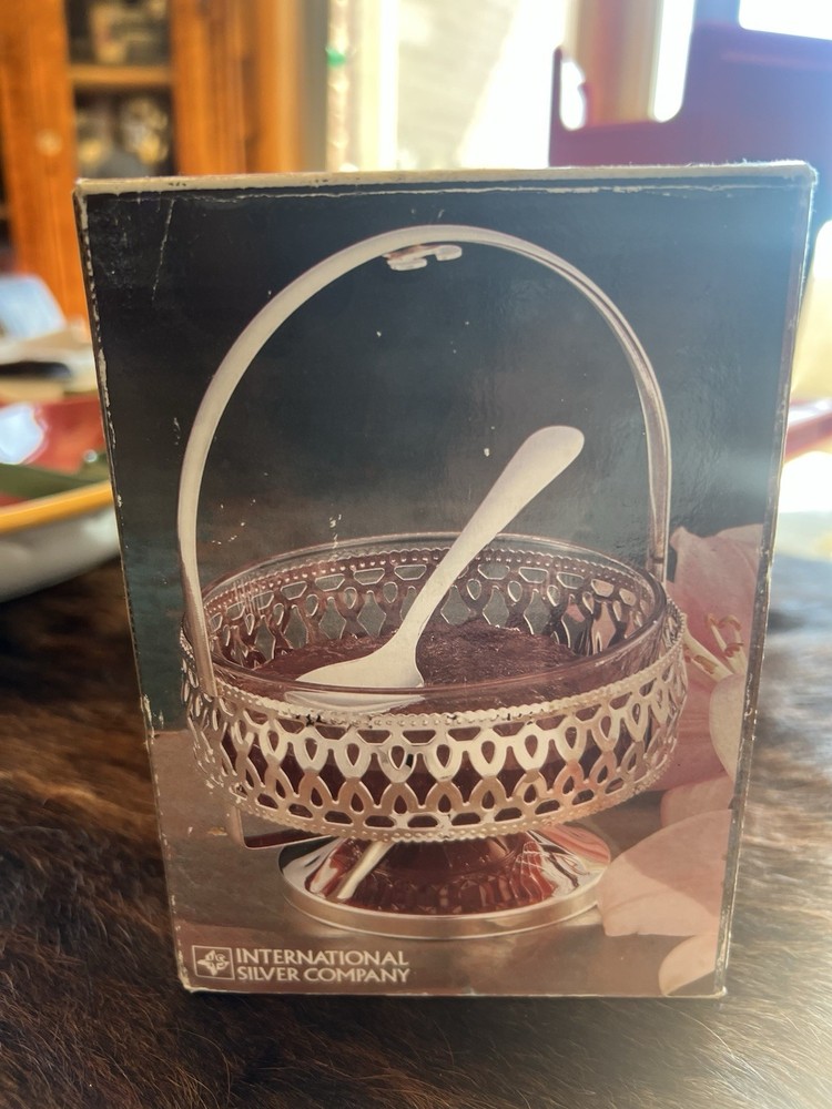 FREE SHIPPING International Silver Company JaSet/Silverplated And Glass Jam Set