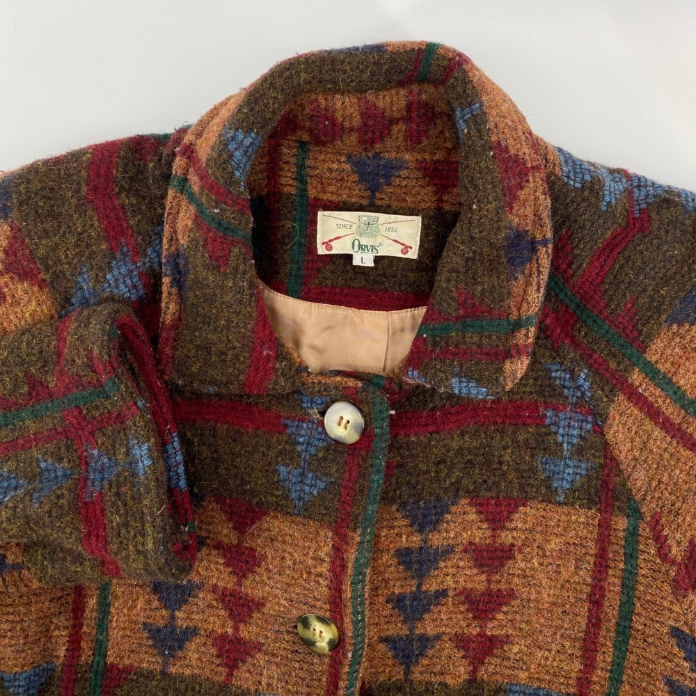 Orvis Womens Large Geometric Pattern Wool Blend Button Front Jacket