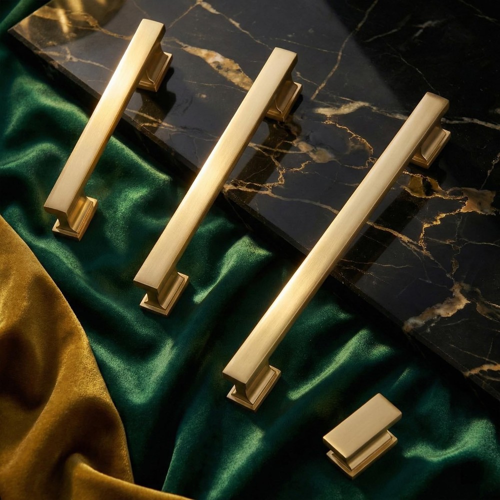 Hardware 10 Pack Square Knobs Gold Cupboard Cabinet Handles Kitchen Drawers P...