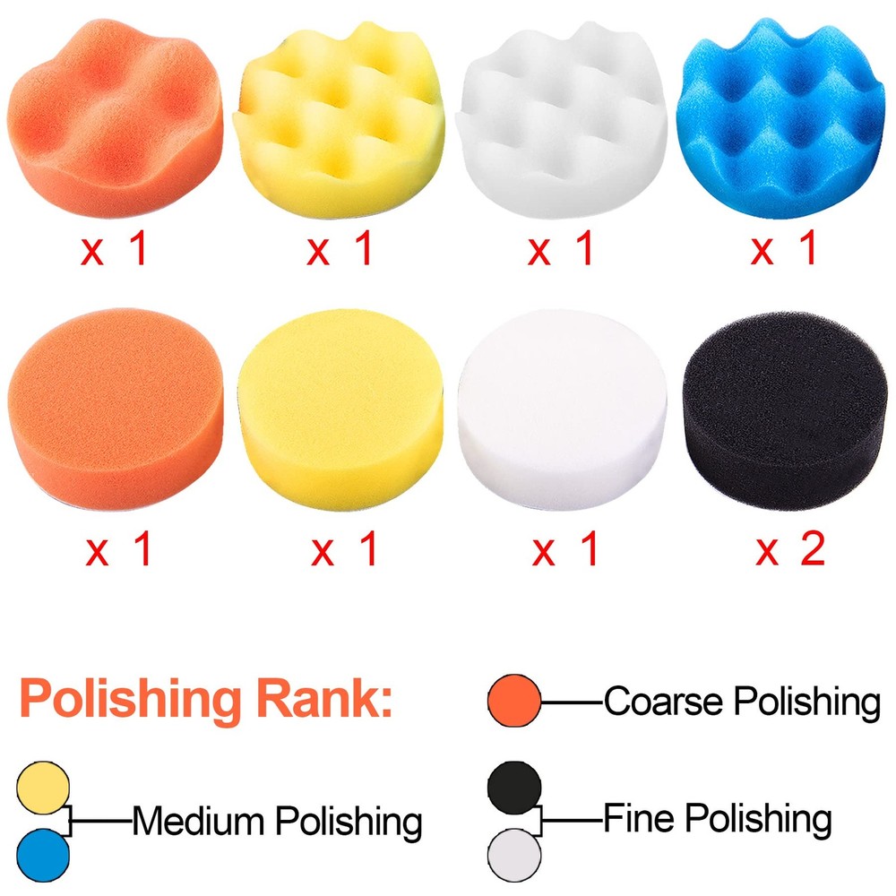 16 PCS 3 Inch Buffing Pads, Foam Polishing Pad Kit, Drill Buffer Attachment