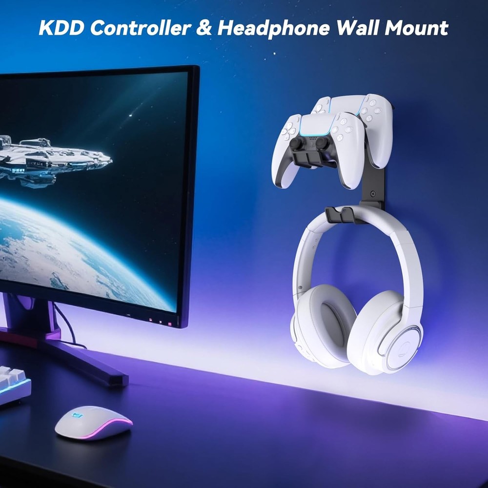 KDD Dual Controller Headphone Holder Stand Wall Mount