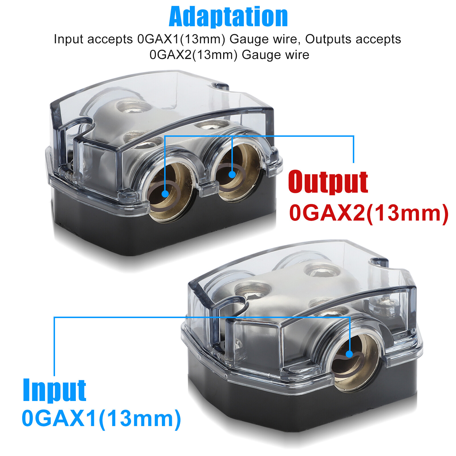 2-Way Distribution Block 0 Gauge In & Out Car Audio Amp Power Ground Distributor